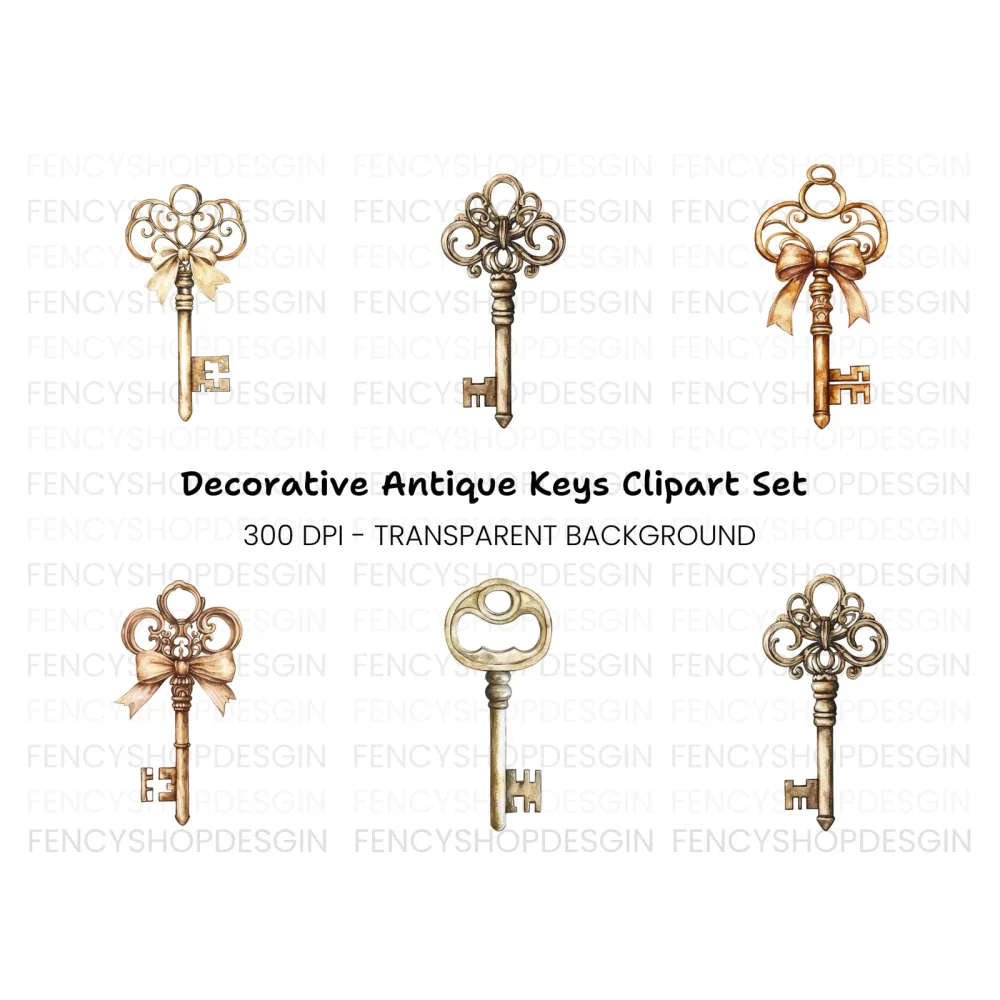 Ornate Decorative Keys Clipart Bundle
