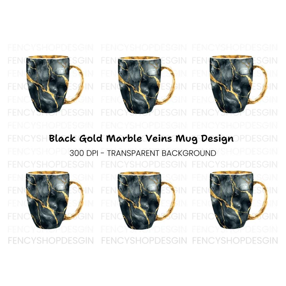 Kintsugi Black and Gold Clipart Bundle