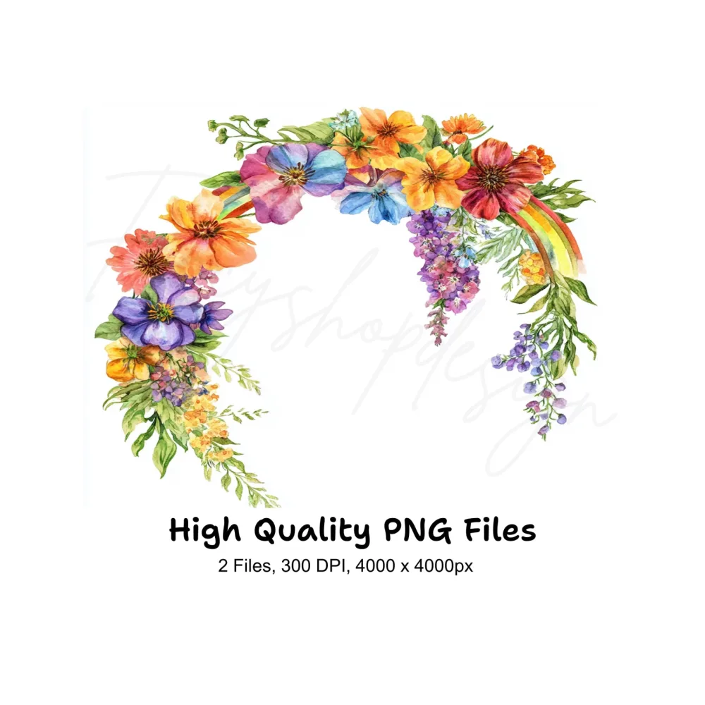 Vibrant Rainbow Flower Arch Clipart Bundle