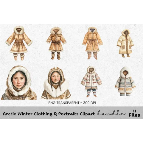 Arctic Winter Clothing Portraits Clipart Bundle