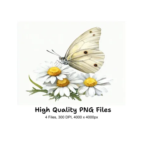 Elegant White Butterfly Daisy Clipart Bundle