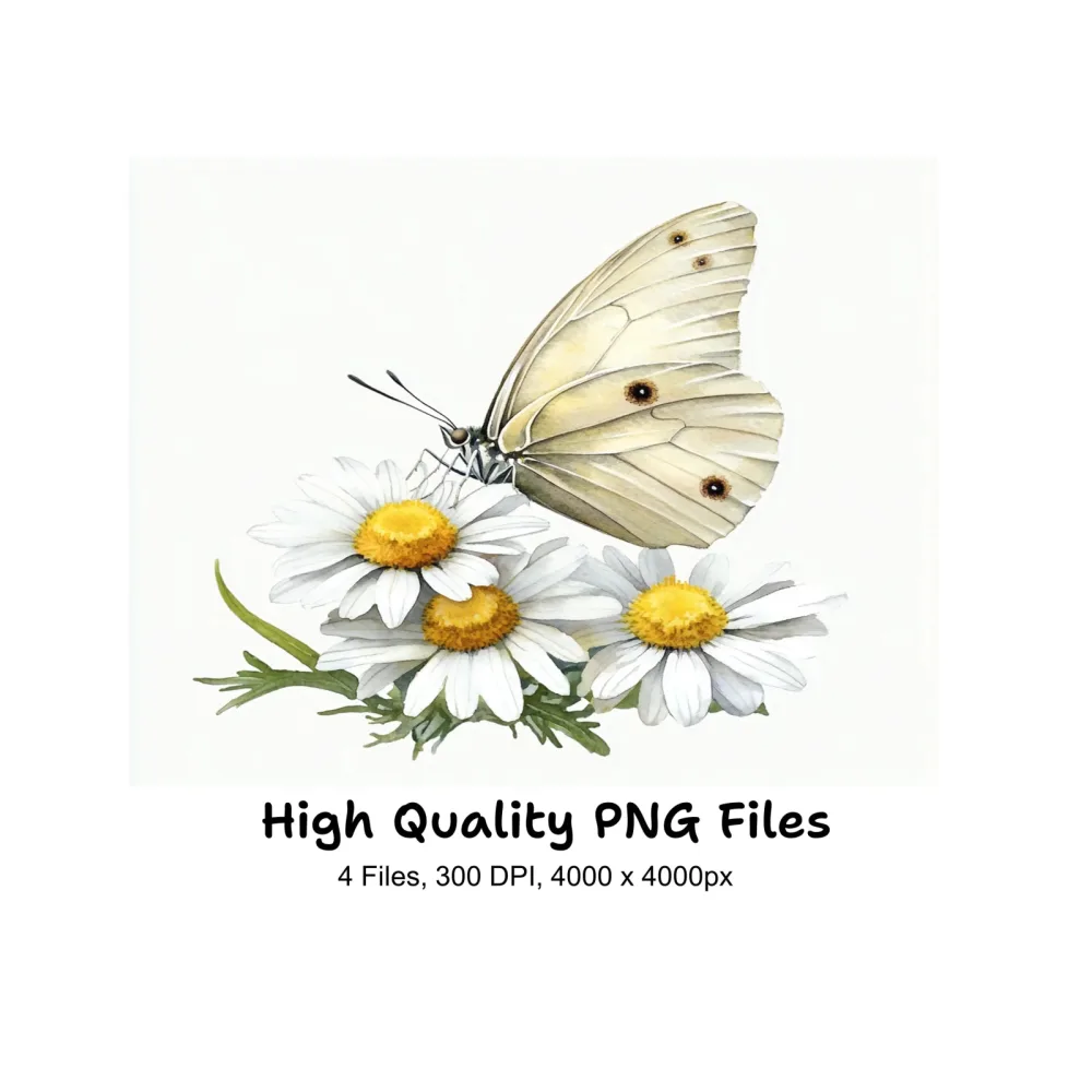 Elegant White Butterfly Daisy Clipart Bundle