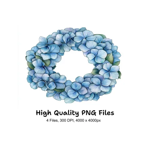 Blue Hydrangea Flower Wreath Clipart Bundle