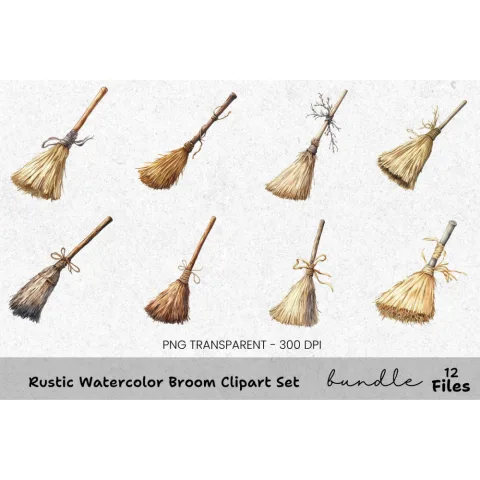 Rustic Broom Clipart Bundle