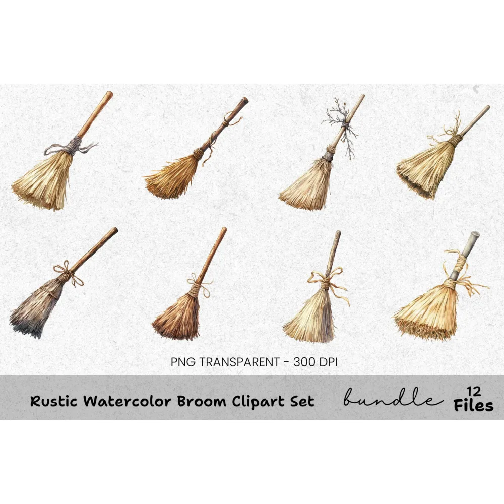 Rustic Broom Clipart Bundle