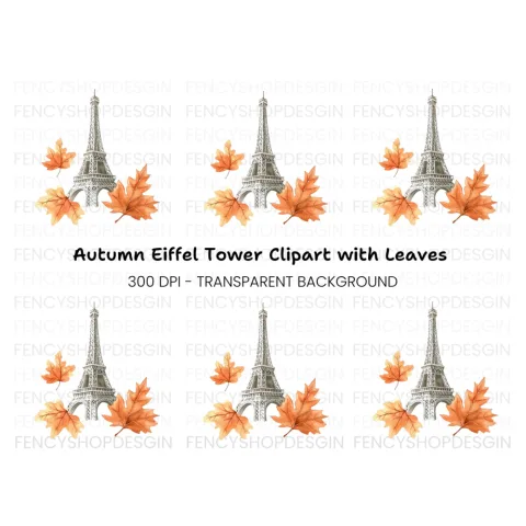 Eiffel Tower Autumn Leaves Clipart Bundle