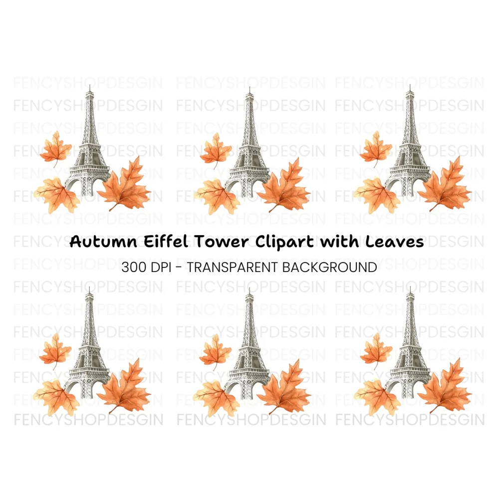 Eiffel Tower Autumn Leaves Clipart Bundle