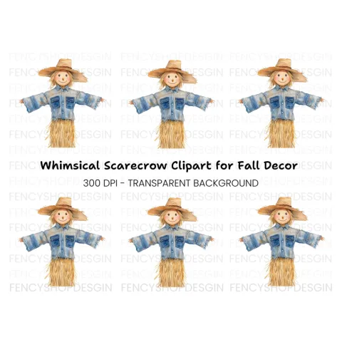 Denim Shirt Scarecrow Clipart Bundle