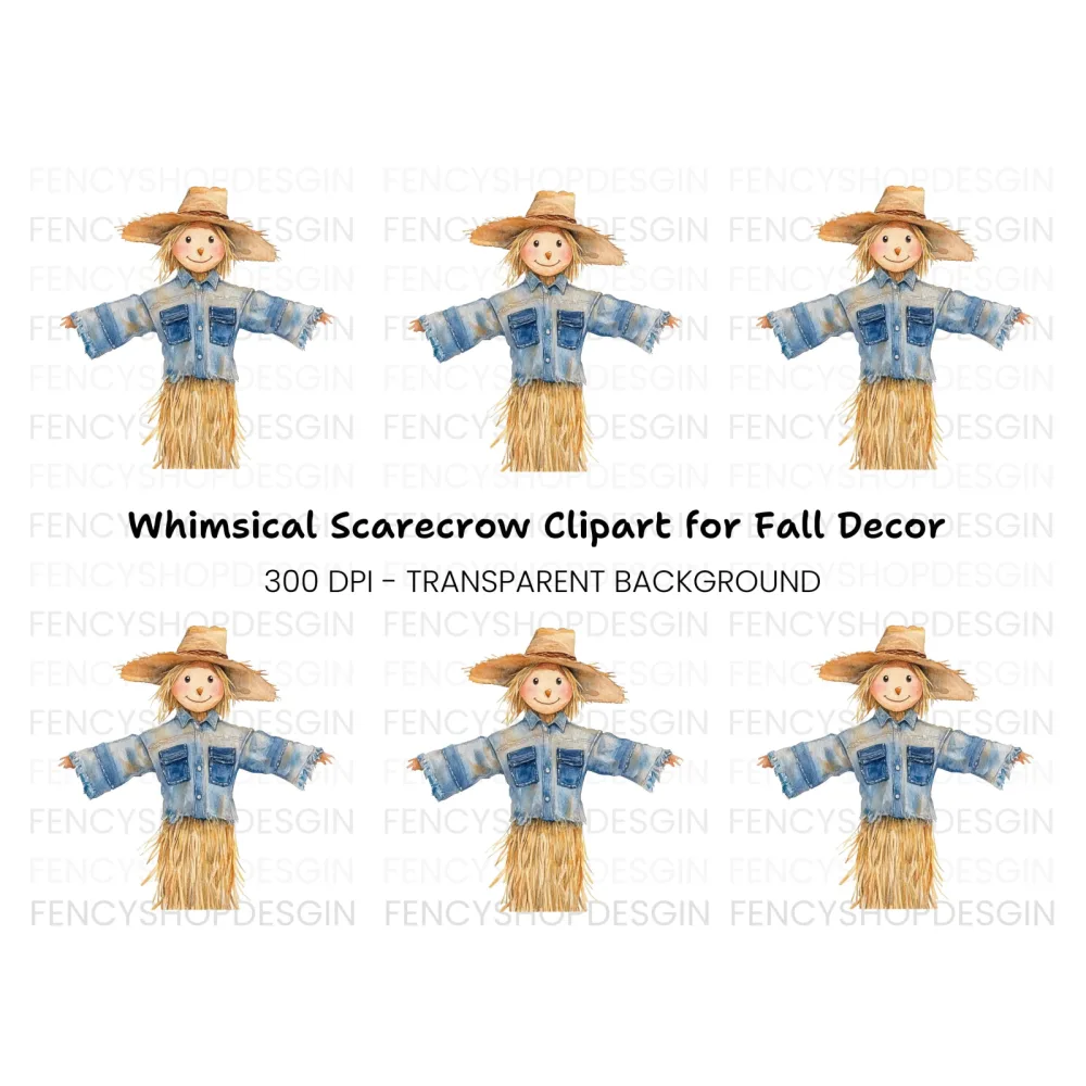 Denim Shirt Scarecrow Clipart Bundle