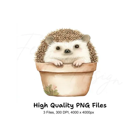Cute Hedgehog in Pot Clipart Bundle