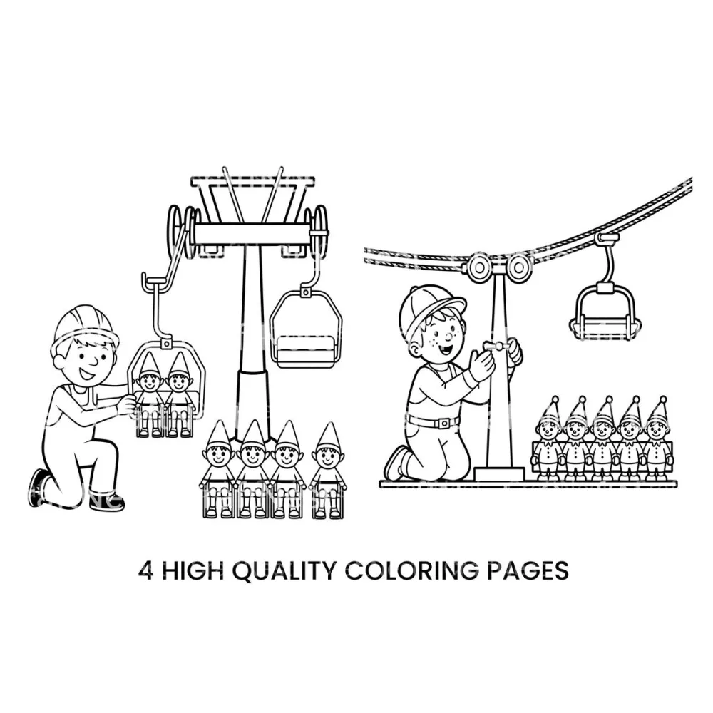 Christmas Elves Ski Lift Coloring Books
