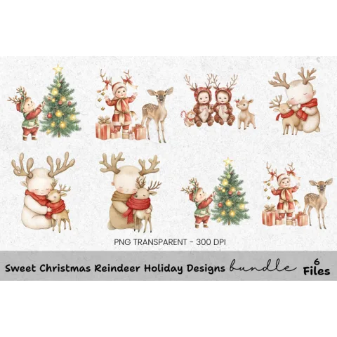 Cute Baby Reindeer Christmas Clipart Bundle