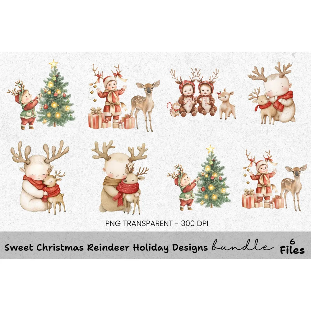 Cute Baby Reindeer Christmas Clipart Bundle