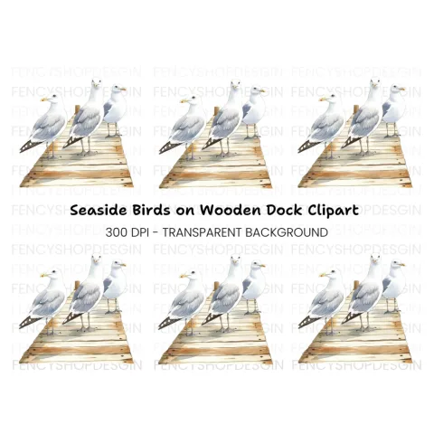 Seagulls on Dock Clipart Bundle