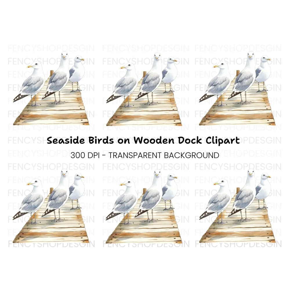 Seagulls on Dock Clipart Bundle