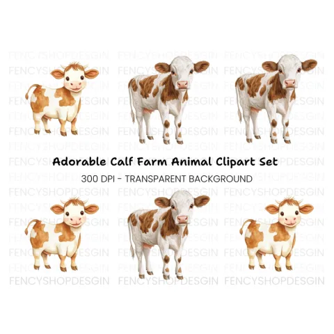 Cute Baby Cow Clipart Bundle