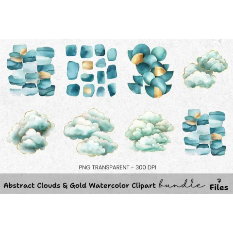 Abstract Gold Clouds Clipart Bundle