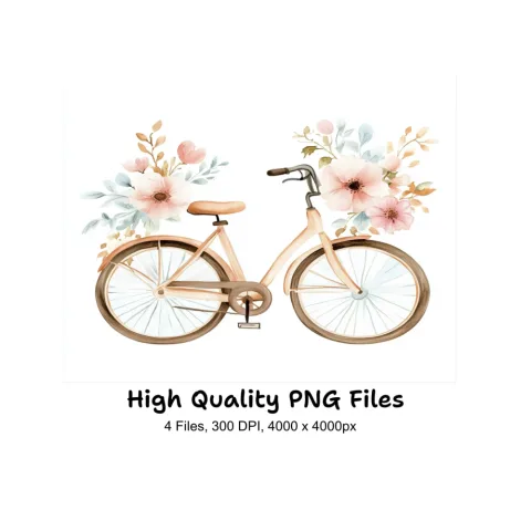 Pastel Floral Bicycle Clipart Bundle