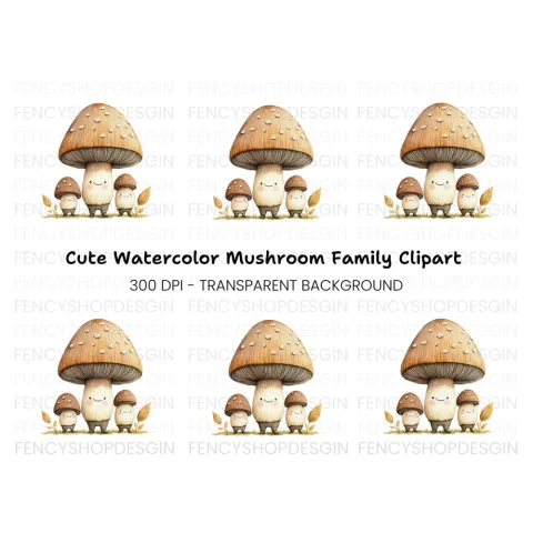 Cute Mushroom Family Clipart Bundle