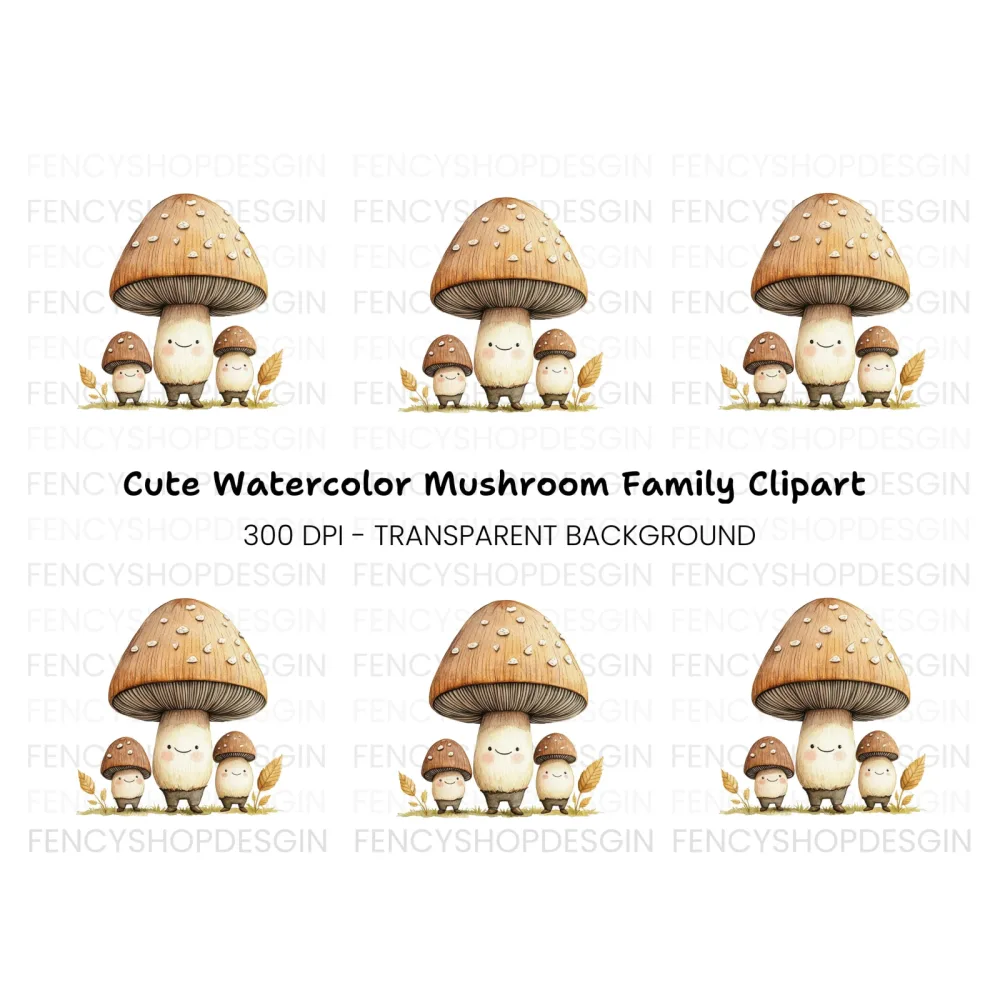 Cute Mushroom Family Clipart Bundle