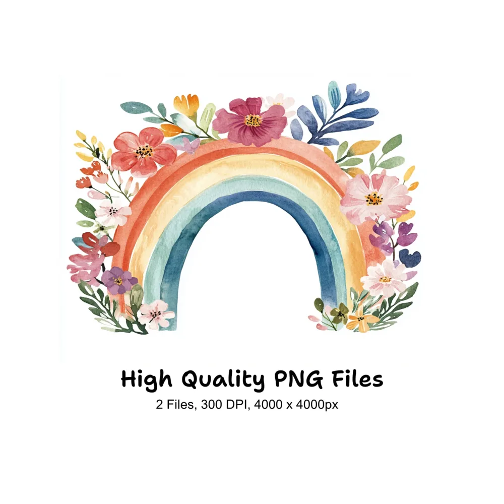 Boho Rainbow Floral Clipart Bundle