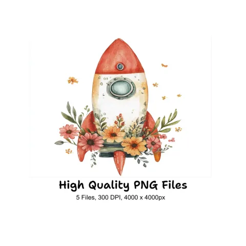 Floral Rocket Clipart Bundle