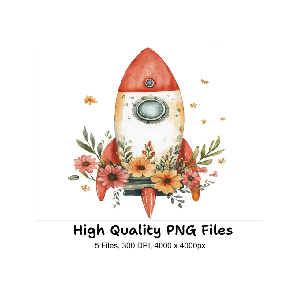 Floral Rocket Clipart Bundle