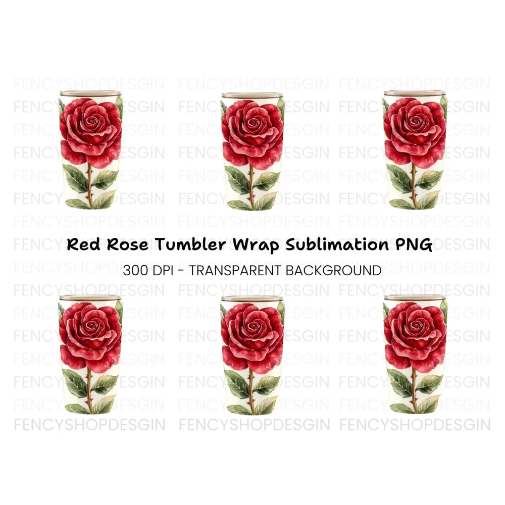 Red Rose Tumbler Clipart Bundle