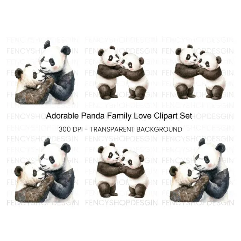 Adorable Panda Family Clipart Bundle