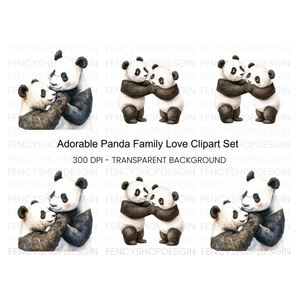 Adorable Panda Family Clipart Bundle