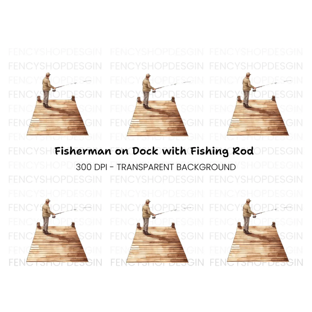 Fisherman on Dock Clipart Bundle