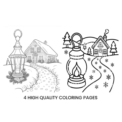 Winter Village Scene Coloring Books