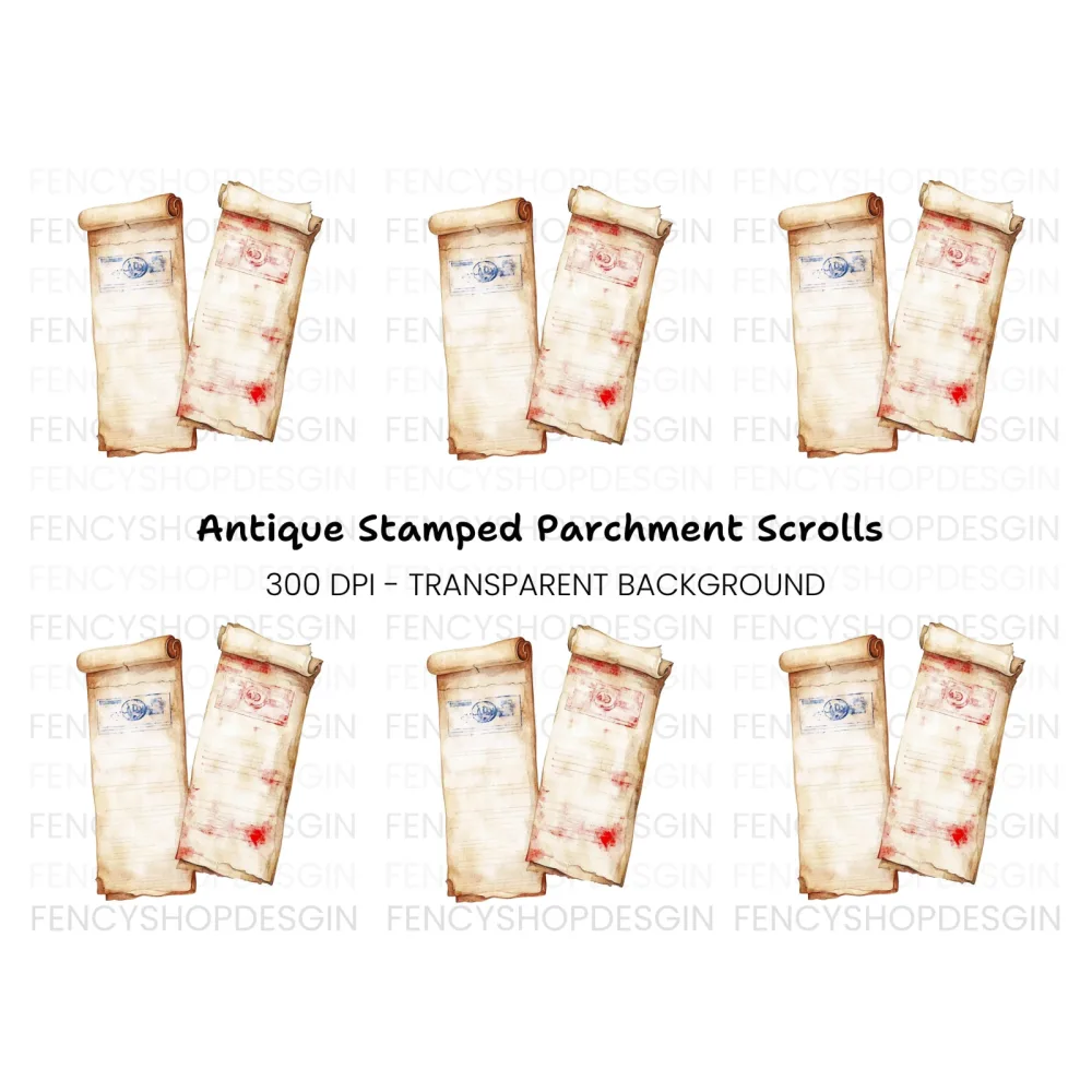 Vintage Scroll Blue Stamp Clipart Bundle