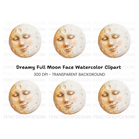 Sleeping Moon Face Clipart Bundle