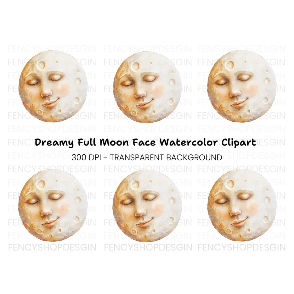 Sleeping Moon Face Clipart Bundle