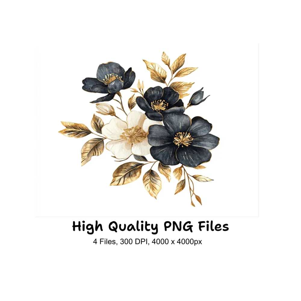 Elegant Black and Gold Floral Clipart Bundle