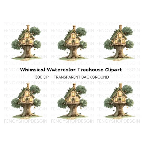 Enchanted Treehouse Illustration Clipart Bundle