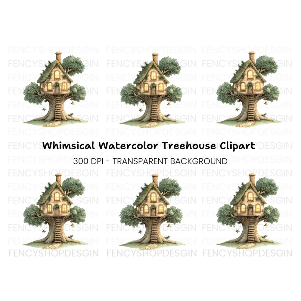Enchanted Treehouse Illustration Clipart Bundle