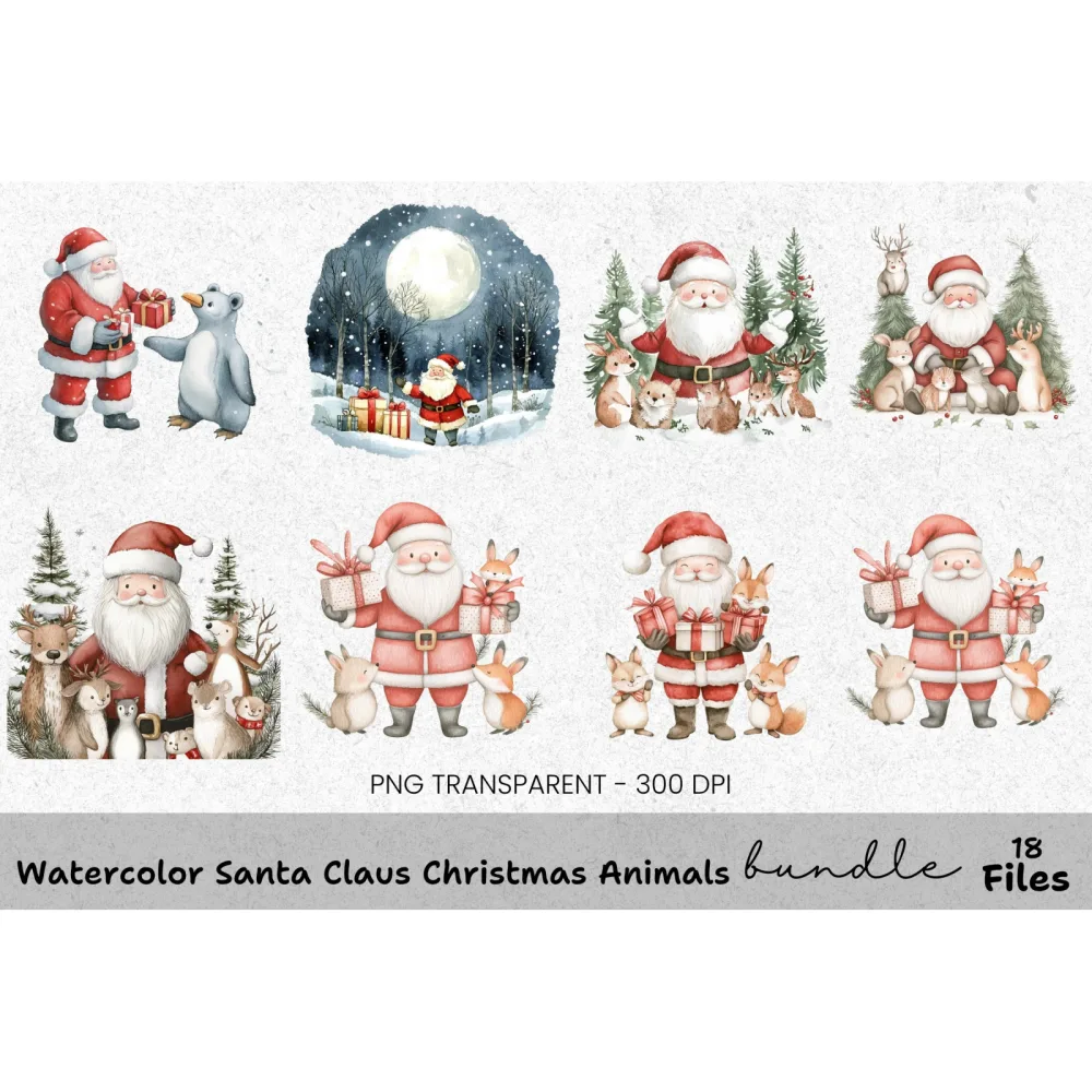 Santa and Reindeer Christmas Clipart Bundle