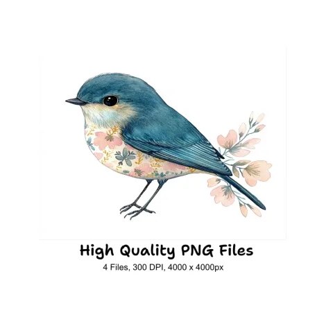 Charming Blue Birds with Floral Accents Clipart Bundle