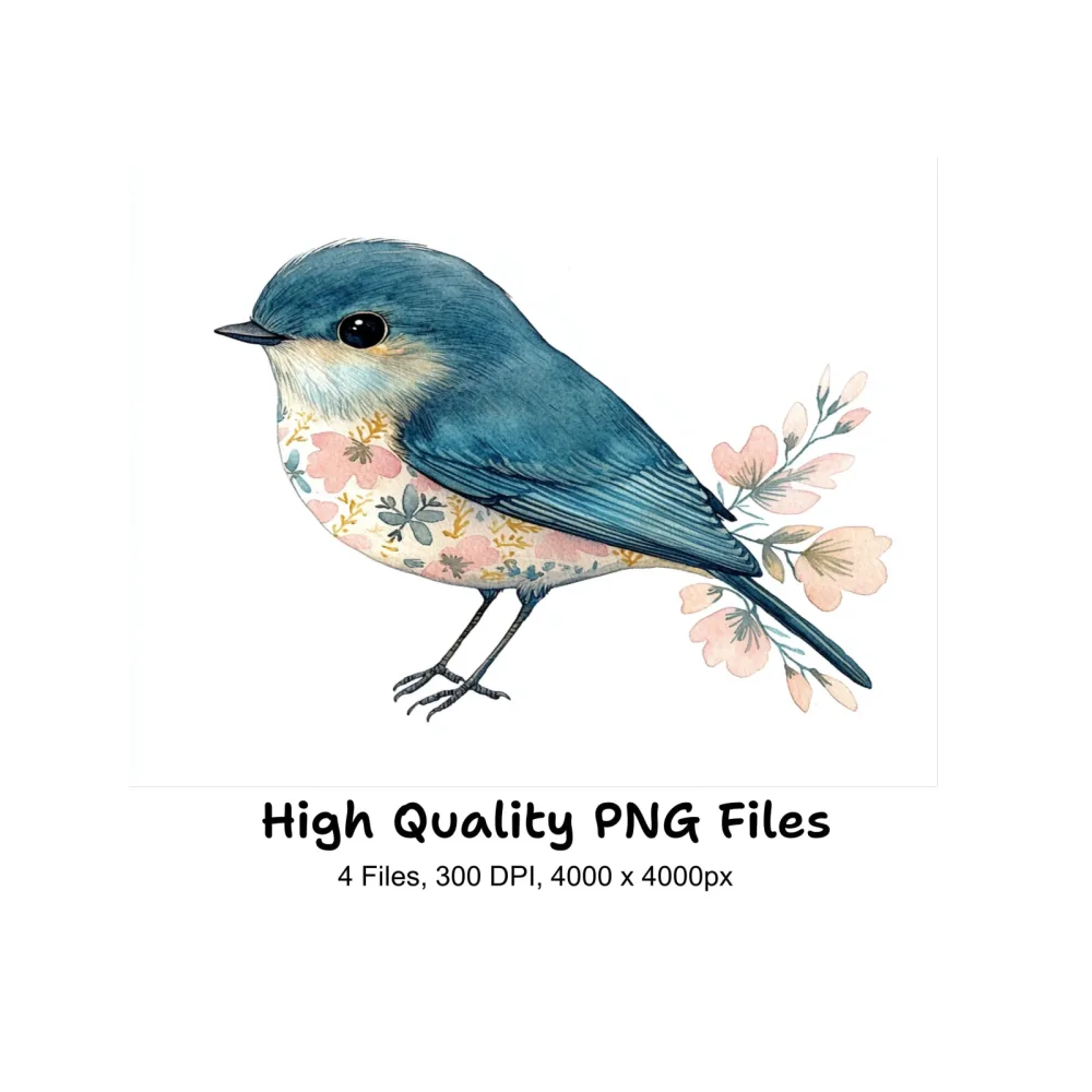 Charming Blue Birds with Floral Accents Clipart Bundle