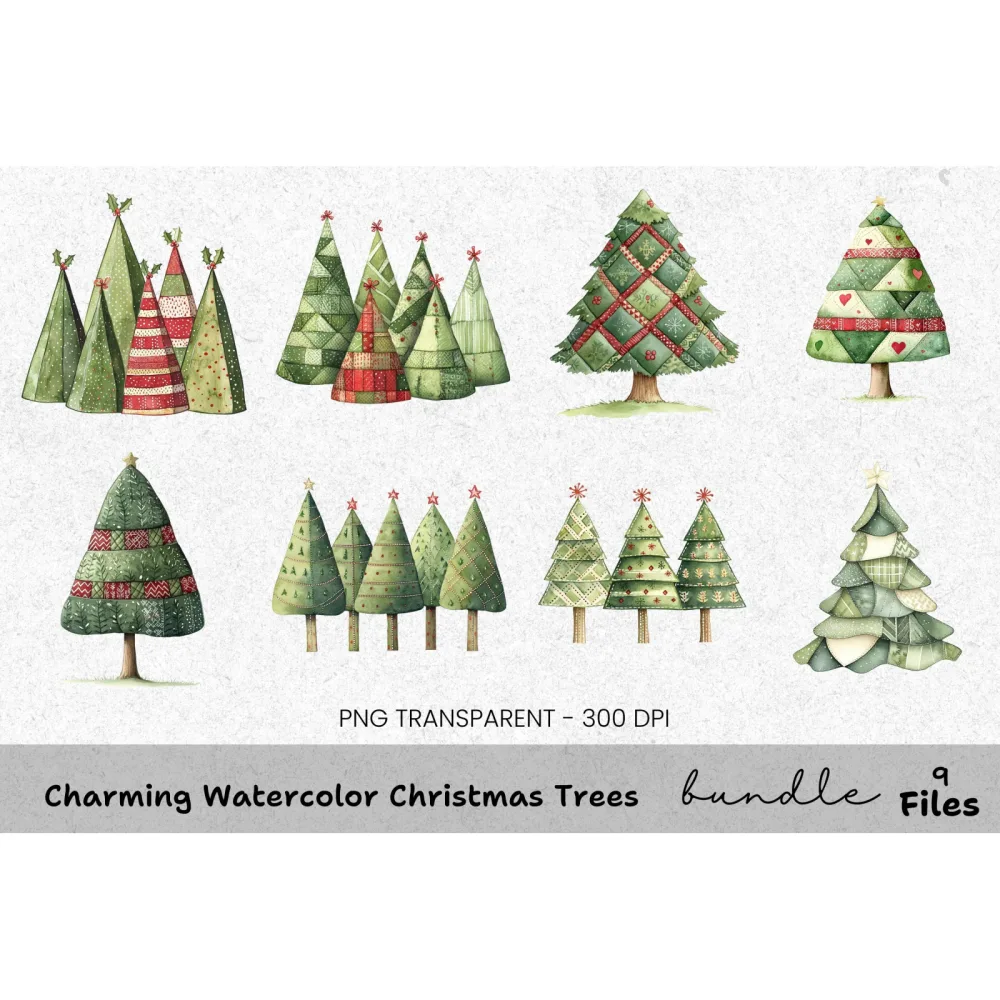 Charming Christmas Trees Clipart Bundle