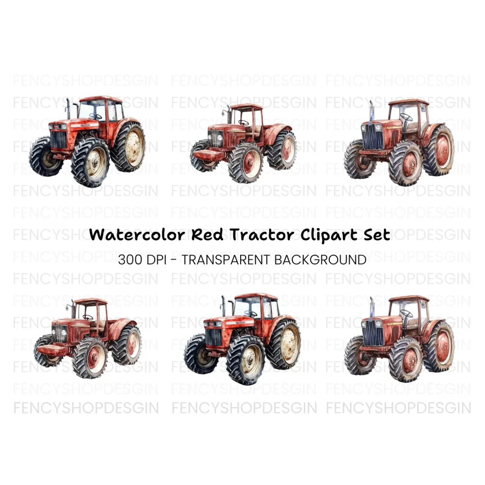 Red Farm Tractor Clipart Bundle