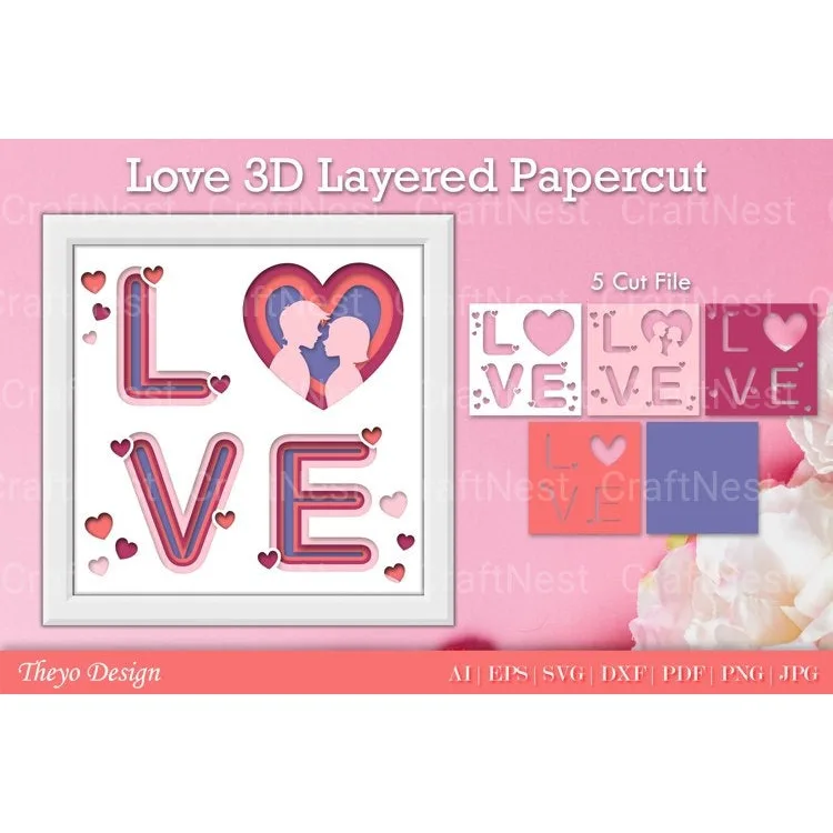 Love D Layered Papercut SVG Bundle