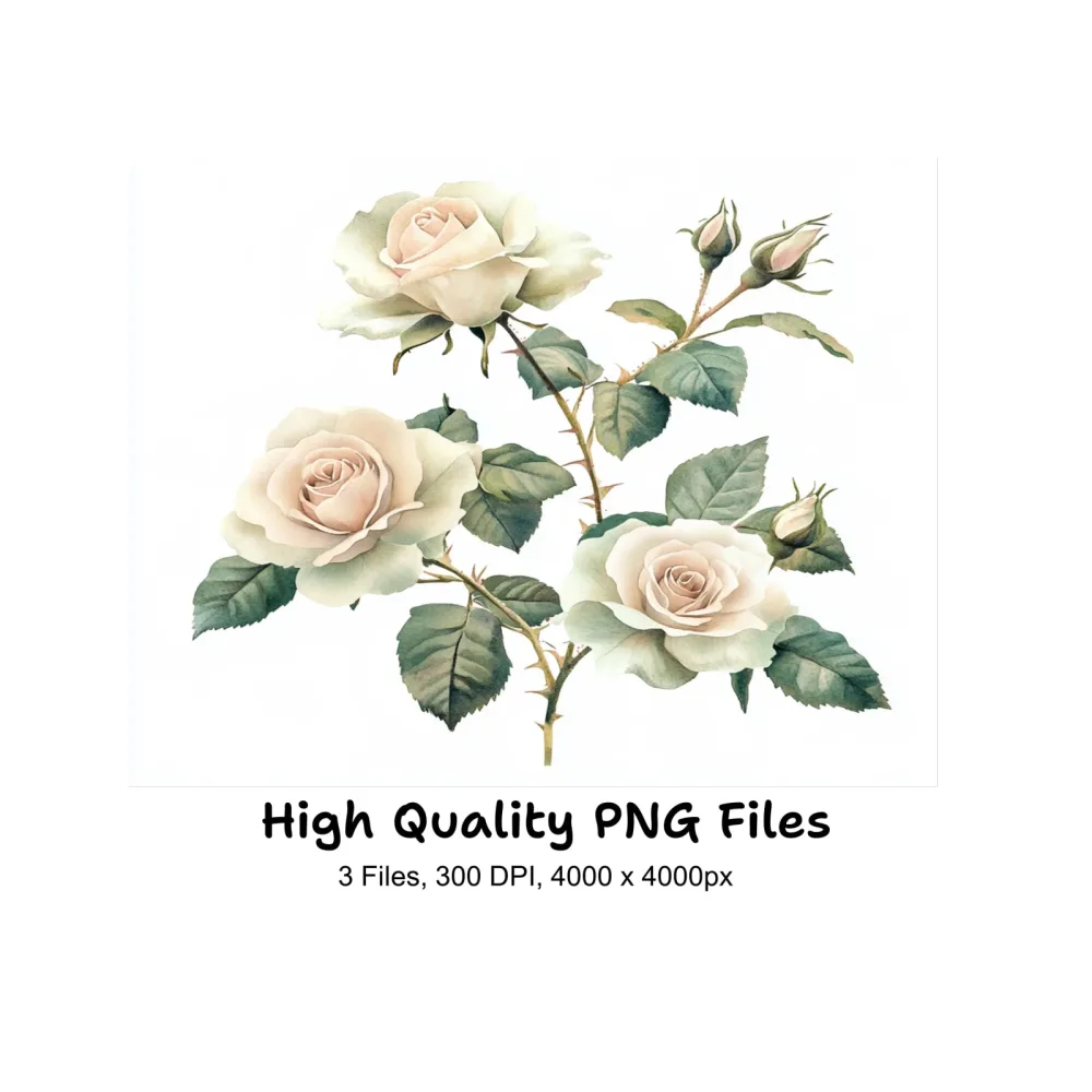 Elegant White Rose Clipart Bundle