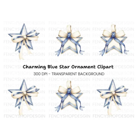 Decorative Star with Ribbon Clipart Bundle