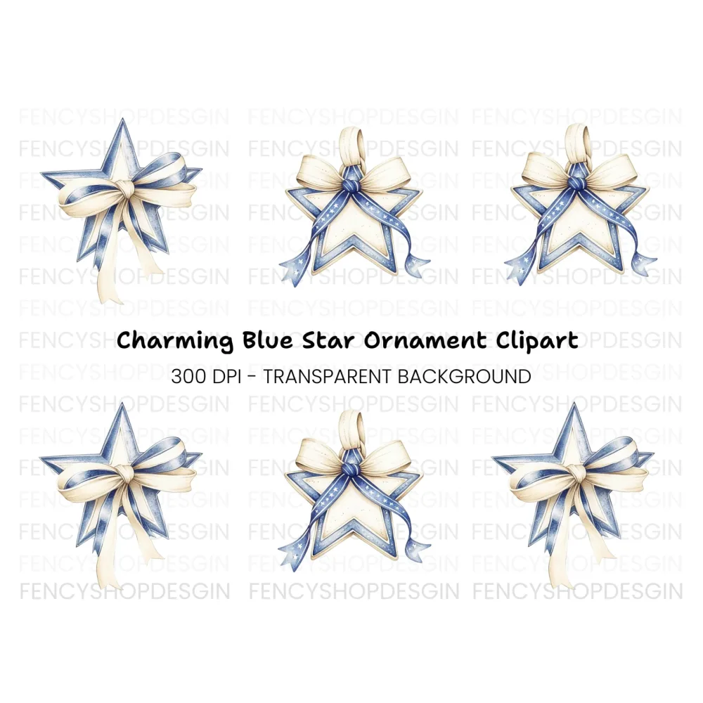 Decorative Star with Ribbon Clipart Bundle