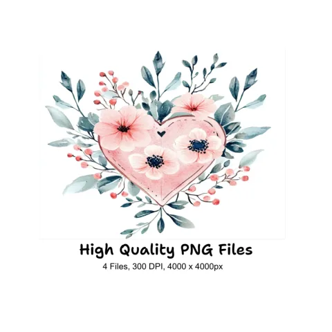 Floral Heart Shield Clipart Bundle