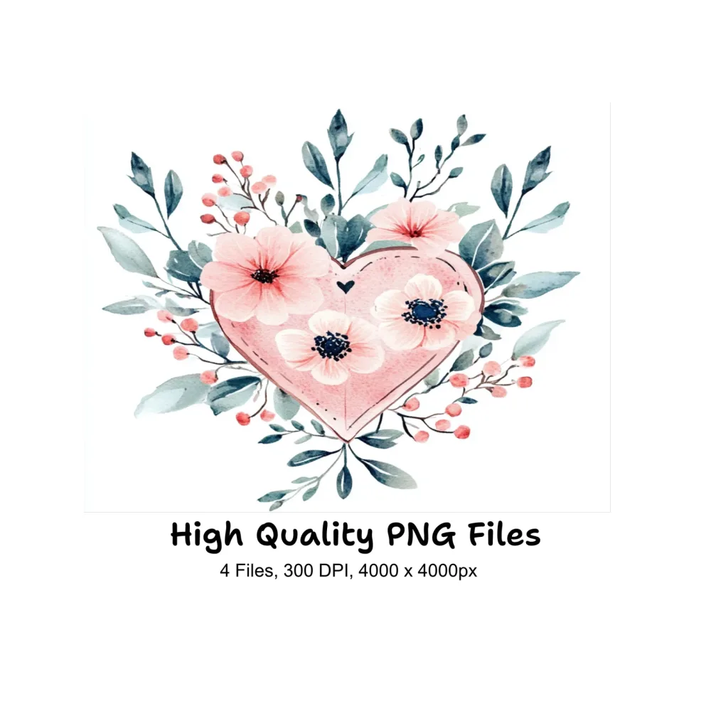 Floral Heart Shield Clipart Bundle