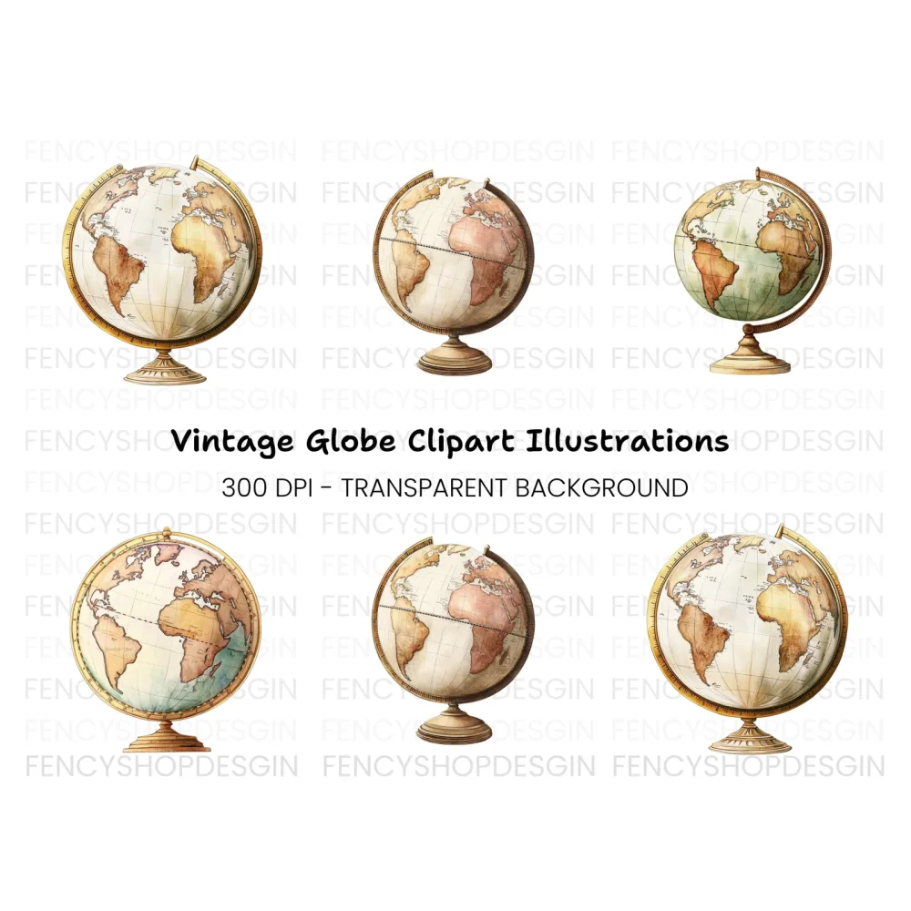 Vintage Globe Clipart Bundle